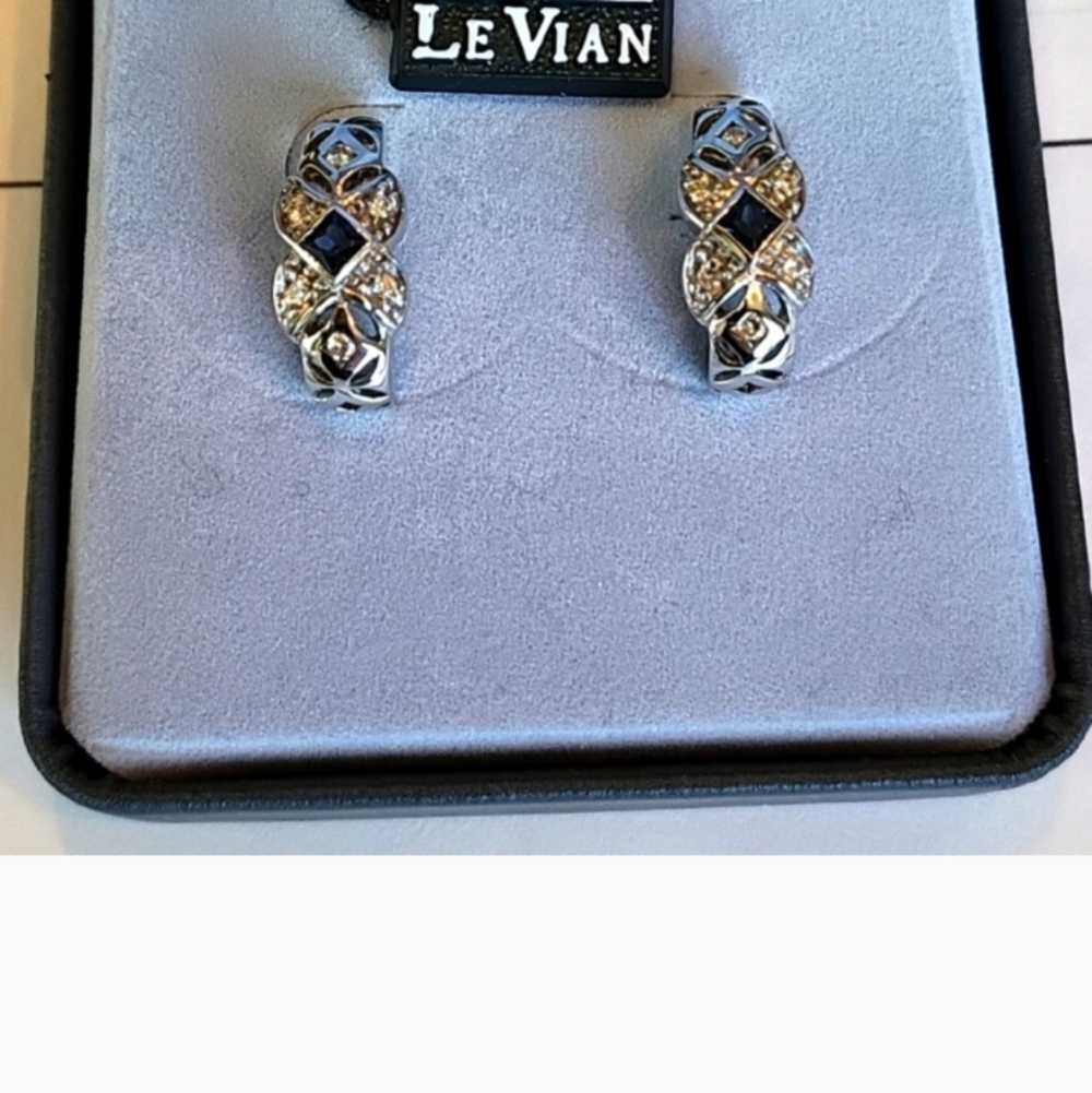 LeVian Diamond & Blue Sapphire White 14K Gold Earrings Authenticated By Poshmark - Picture 7 of 9